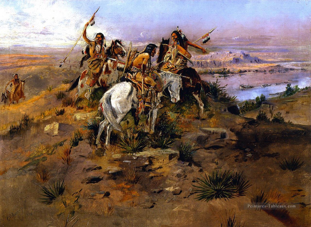 indians découvrir lewis et clark 1896 Charles Marion Russell Peintures à l'huile